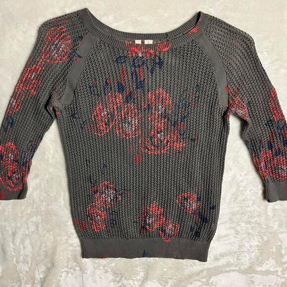 Frenchi Open Mesh Sweater Women's S Floral Pullover Grunge Pastel Painted Jumper - Picture 1 of 8